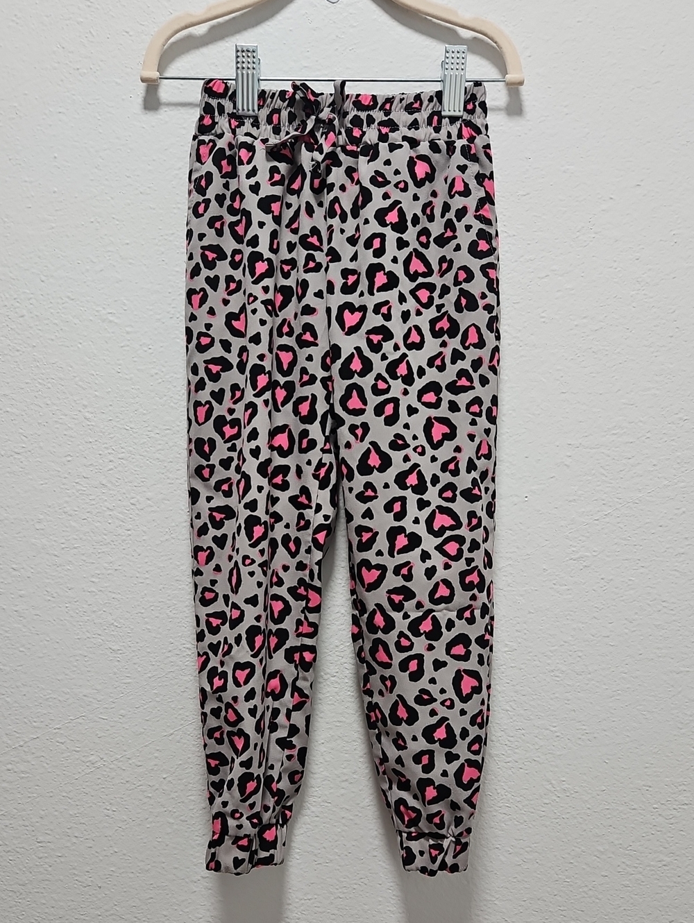 Faded Glory Girl's Pink & Black Hearts Leopard Print Joggers Xsmall 4-5